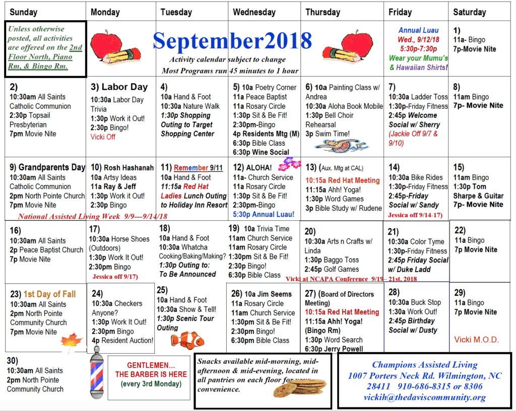 Activities Calendar The Davis Community